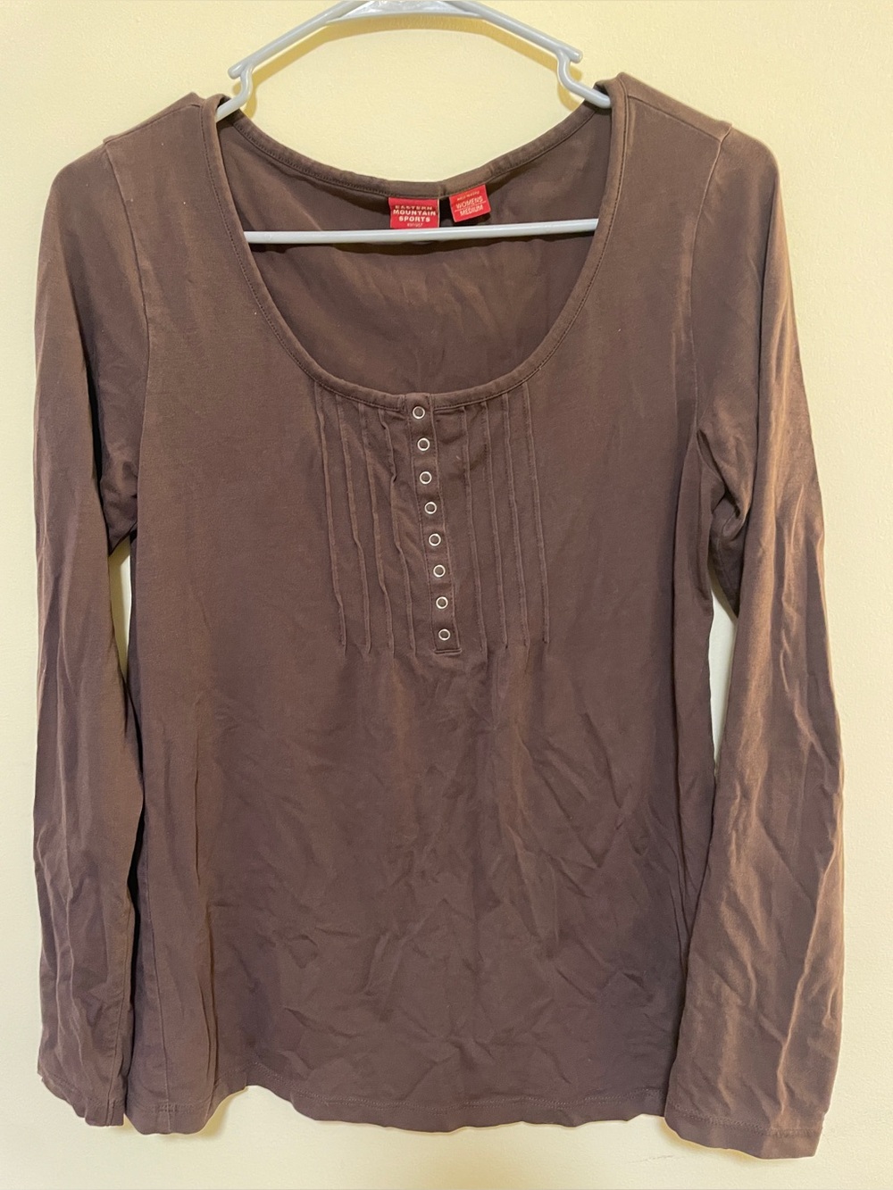 EMS—Women’s Long Sleeve Scoop Neck Henley Top - Brown